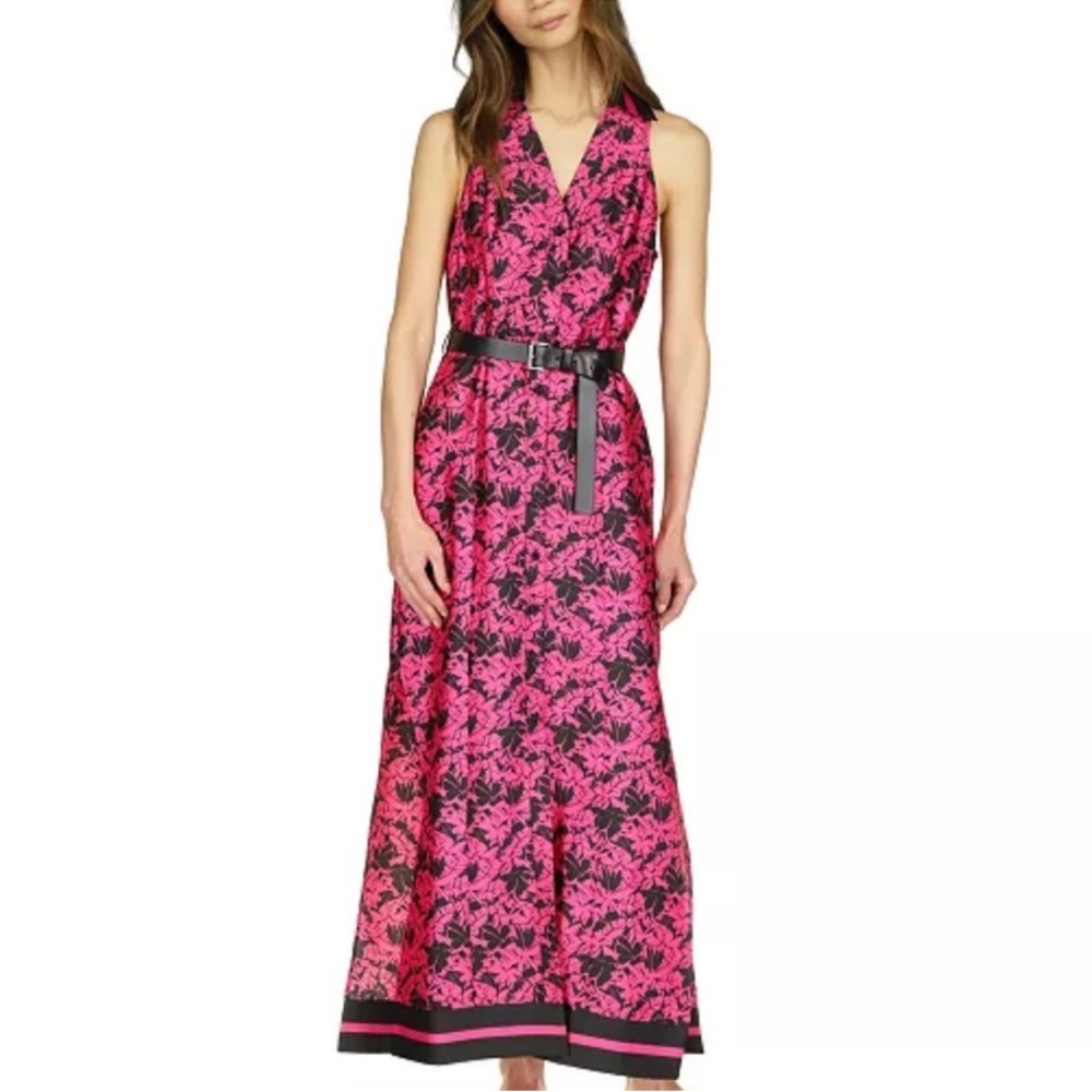 Michael Kors Pink and Black Floral Maxi Dress